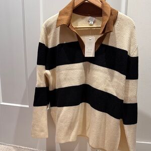 a new day Cream and Black Striped Sweater with Tan Collar